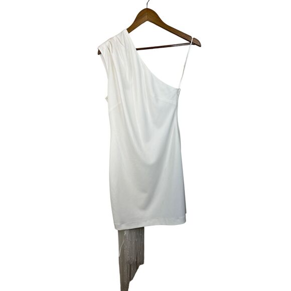 One-Shoulder White Mini Dress With Fringe Detail By‎ One33 Social Size 6 - Picture 1 of 12